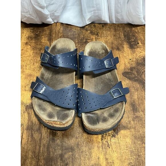 Birkenstock Birki’s Navy Blue Perforated Freeport Birko-Flor Sandal SZ 9 90's - Picture 1 of 9